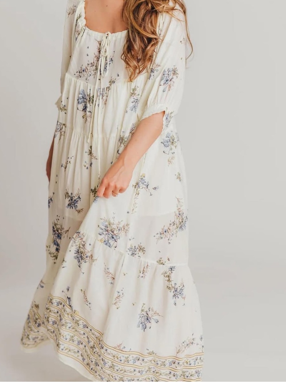 Worth Collective White Blue floral Maxi Dress